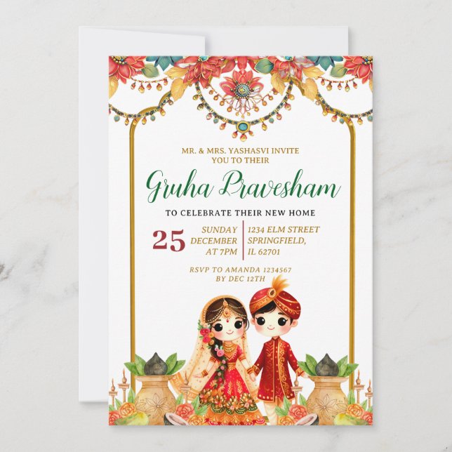 Invitation Gruha Pravesh Indian Vastu Puja Houseavertissement (Devant)