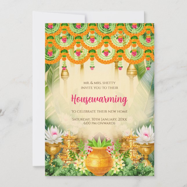 Invitation Gruhapravesam pour une cérémonie de pen (Devant)