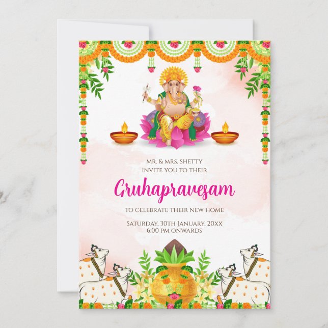 Invitation Gruhapravesam pour une cérémonie de pen (Devant)