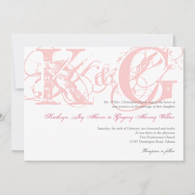 Invitation grunge antique rose de mariage de (Devant)