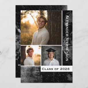 Invitation Grunge Béton 3 Photo Boys Graduation
