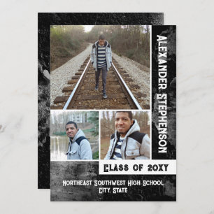 Invitation Grunge Concrete 3 Photo Boys Guys Graduation