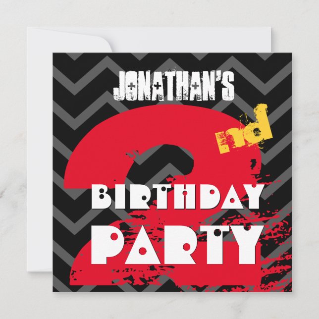 Invitation Grunge de fête du 2e anniversaire et Chevrons A02 (Devant)