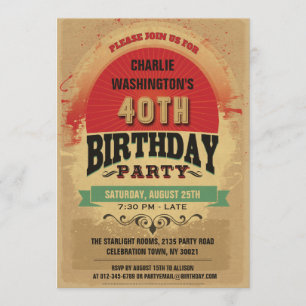 Invitation Grunge de typographie Vintage du 40e anniversaire
