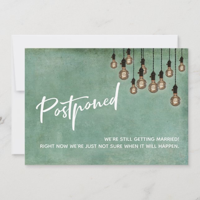 Invitation Grunge Green Edison Lights Postponpond Mariage Car (Devant)