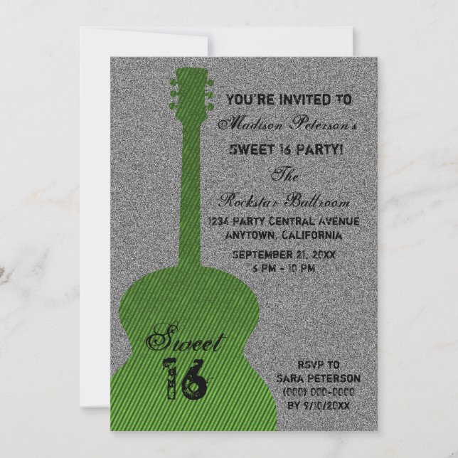 Invitation Grunge Guitar Stripes Sweet sixteen Invitation, Ve (Devant)