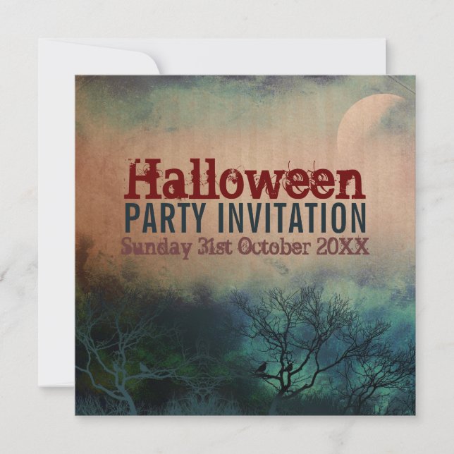Invitation Grunge Lune d'Halloween (Devant)