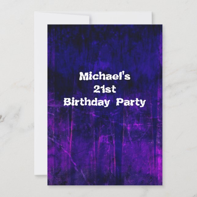 Invitation Grunge Purple Bleu Abstrait 21e Anniversaire Moyen (Devant)