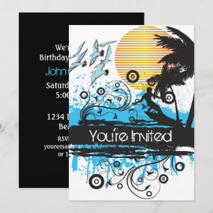 Invitation Grunge Surfing Plage tropicale Anniversaire Fête
