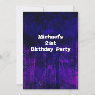 Invitation Grunge Violet Bleu Abstrait 21e Anniversaire Homme