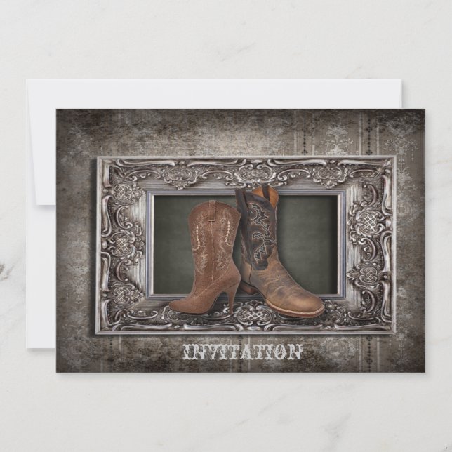 Invitation Grunge western country cowboy mariage (Devant)