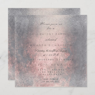 Invitation Grungy Grey Rose Rose Gold BrushVip Anniversaire