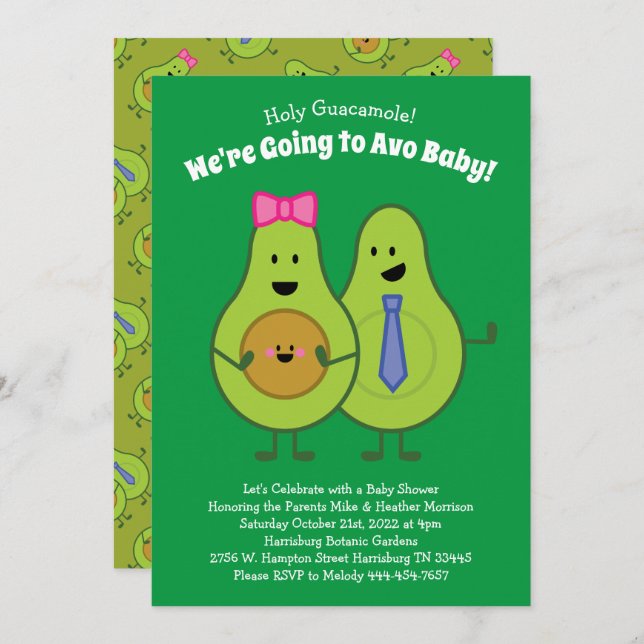 Invitation Guacamole Avocado Baby shower Co-Ed Gender Neutral (Devant / Derrière)