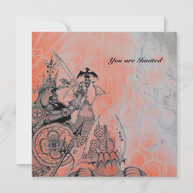 Invitation GUERRIERS GOTHIQUES, noir et blanc, papier glace r (Devant)
