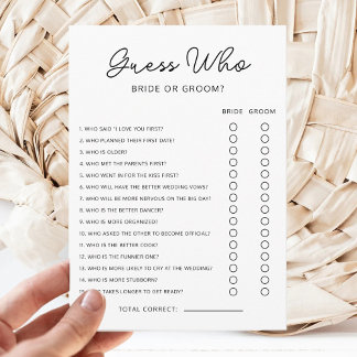 Invitation Guess Who Bride or Groom Game Bridal Shower Game