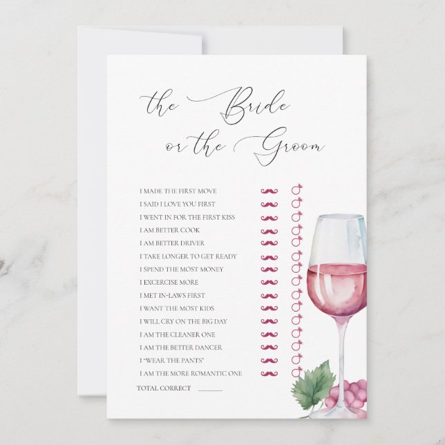 Invitation Guess Who Vino before Vows Bridal Shower Game (Devant)