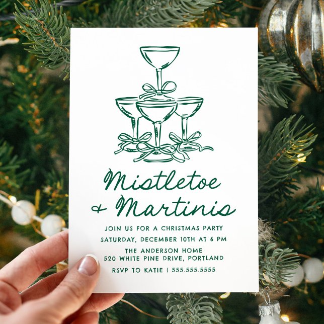 Invitation Gui de gui élégant et Noël vert martini (Créateur téléchargé)