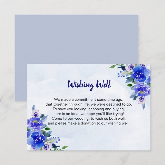 Invitation Guide de cadeaux de mariage floral aquarelle bleu  (Devant / Derrière)