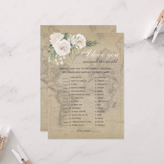 Invitation Guidez la Fête des mariées à thème Langue de voyag (Devant/Arrière en situation)