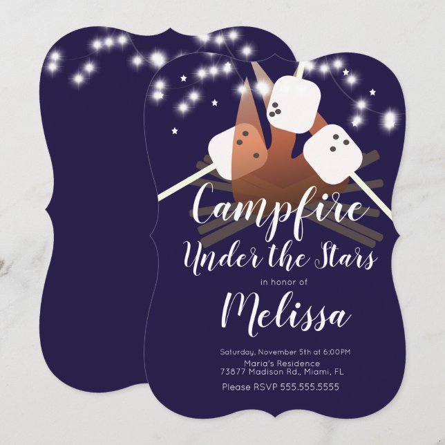Invitation Guimauves de feu de camp étoiles camping fête en p (Devant / Derrière)