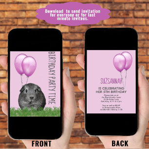Invitation Guinée Cochon Girly Purple Balloon Personnalisé An