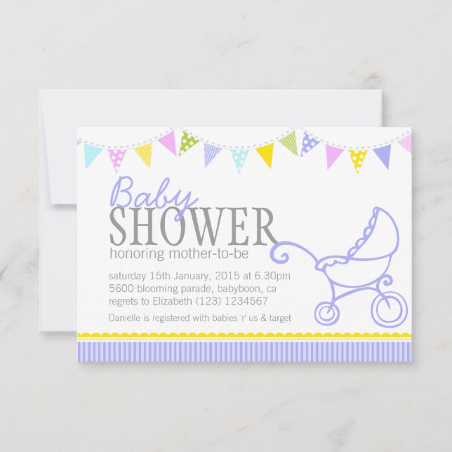 Invitation Guirlande de baby shower pour landeau poussette vi (Devant)