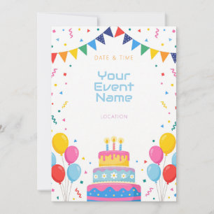 Invitation Guirlande de ballons de gâteau colorés et confetti