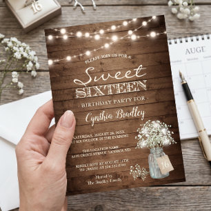 Invitation Guirlande de bébé's breath pour Sweet Sixteen rust
