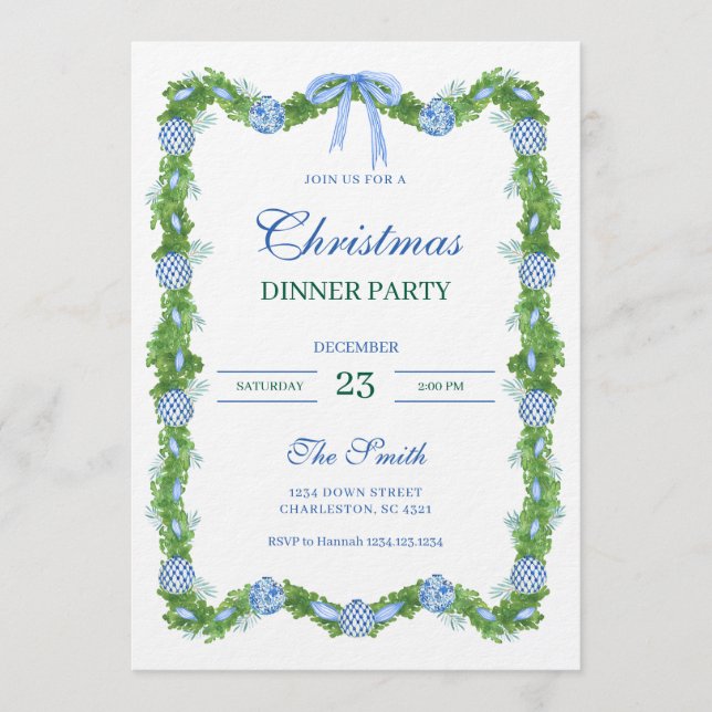 Invitation Guirlande de chinoiserie bleue et blanche Grandmil (Devant)