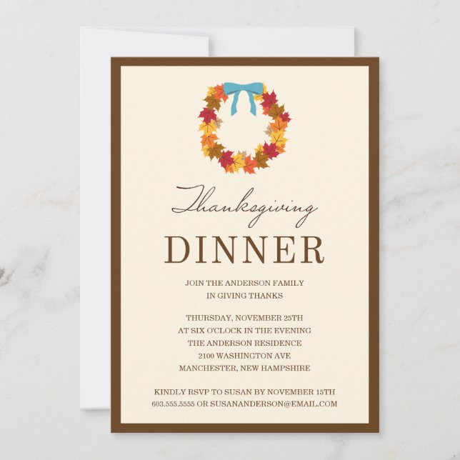 INVITATION GUIRLANDE DE CHUTE DANS L'INVITATION DE DÎNER DE (Devant)
