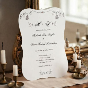 Invitation Guirlande de colombes élégante vintage Mariage cla