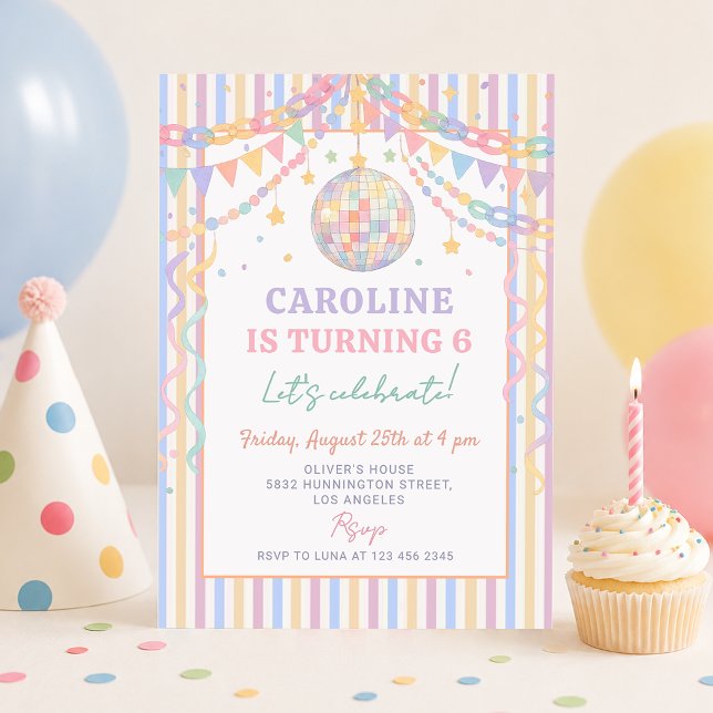 Invitation Guirlande de disco rétro pastel pour anniversaire (Créateur téléchargé)