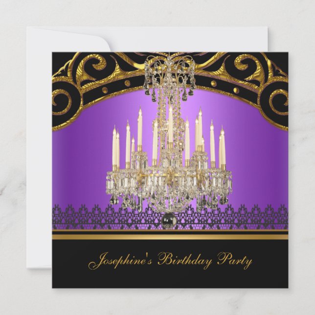 Invitation Guirlande de fête d'anniversaire or violet noir (Devant)