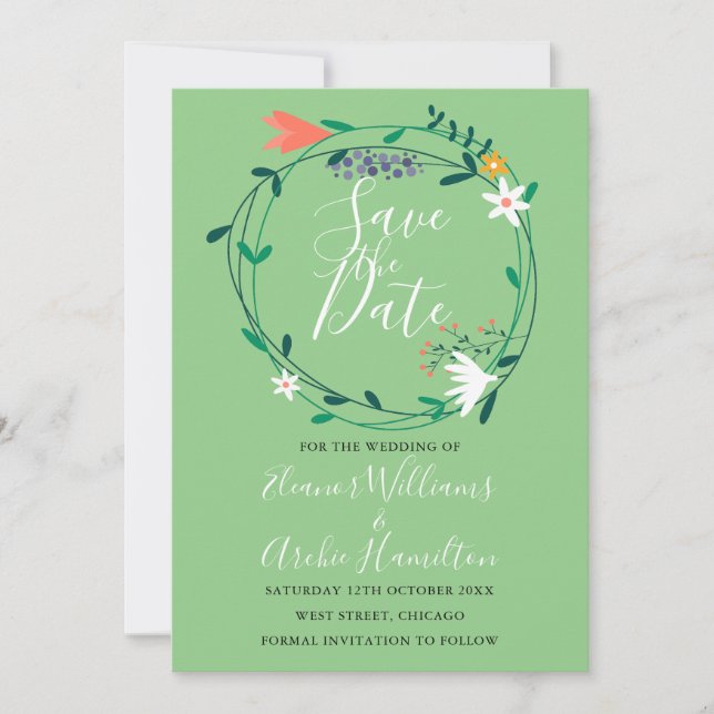 Invitation Guirlande de feuillage floral moderne pour annonce (Devant)