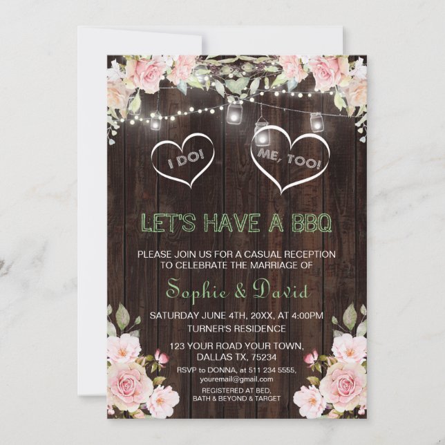 Invitation Guirlande de fleurs roses rustiques Bois J'ORGANIS (Devant)
