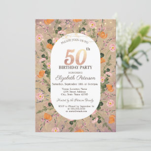 Invitation Guirlande de fleurs sauvages orange 50e anniversai