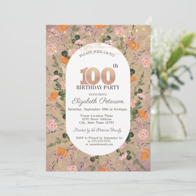 Invitation Guirlande de fleurs sauvages orange pour 100e anni (Debout devant)