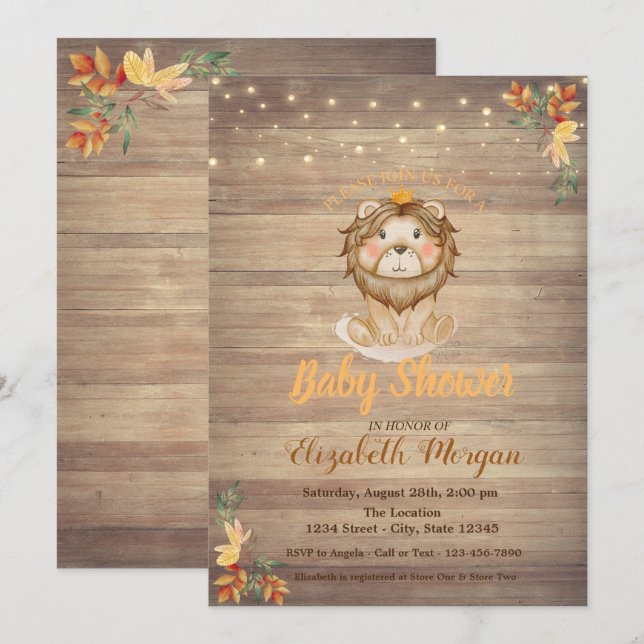 Invitation Guirlande de lion mignon avec texture de bois pour (Devant / Derrière)