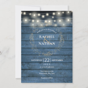 Invitation Guirlande de lumières à cordes en bois bleu rustiq
