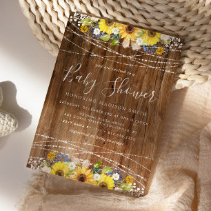 Invitation Guirlande de lumières au tournesol rustique Baby S