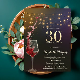 Invitation Guirlande de lumières au vin rouge Fête d'annivers