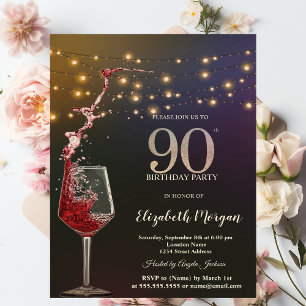 Invitation Guirlande de lumières au vin rouge Fête des 90 ans
