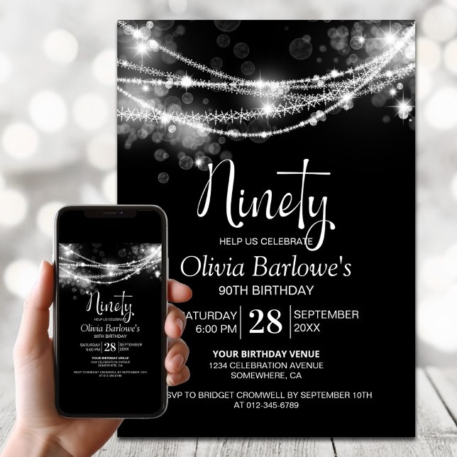 Invitation Guirlande de lumières blanches Fête d'anniversaire (Créateur téléchargé)