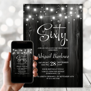 Invitation Guirlande de lumières blanches sur bois noir pour