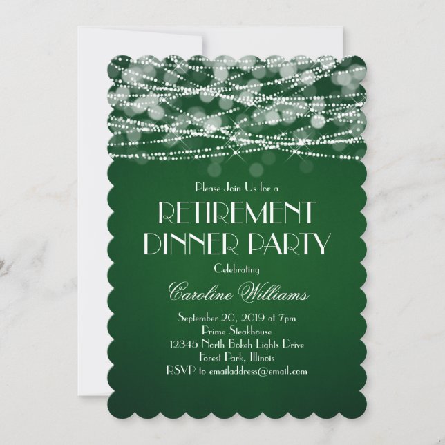Invitation Guirlande de lumières blanches sur retraite verte (Devant)