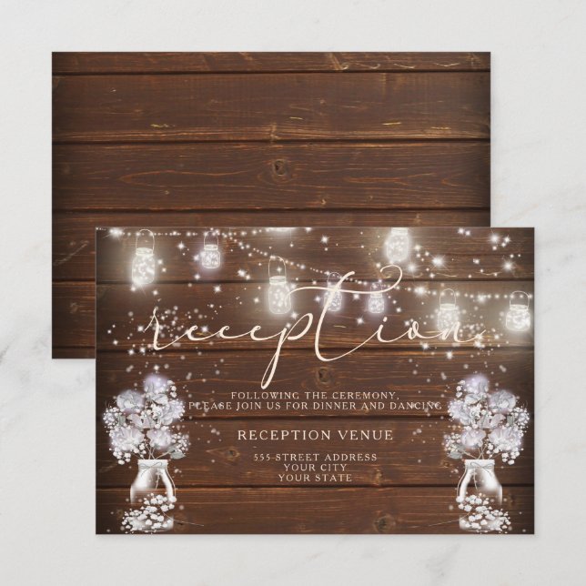 Invitation Guirlande de lumières en bocaux de maçon rustiques (Devant / Derrière)