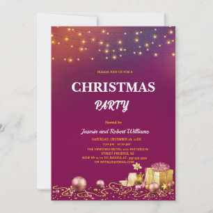 Invitation Guirlande de lumières jaunes Fête de Noël violette