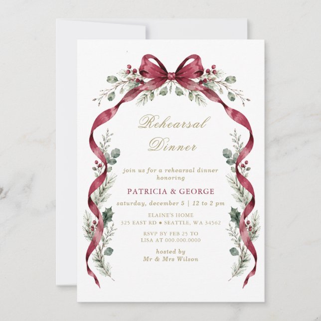 Invitation Guirlande de Noël à nœud bourguignon pour dîner de (Devant)