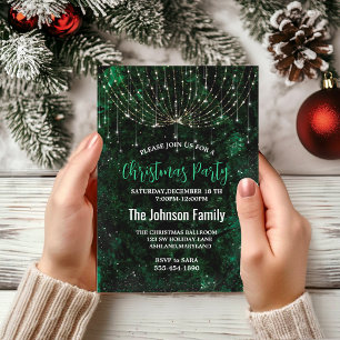 Invitation Guirlande de Noël verte et argentée pailletée chic
