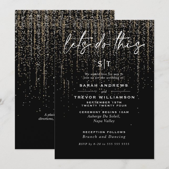 Invitation  Guirlande de paillettes de champagne chic edgey  (Devant / Derrière)